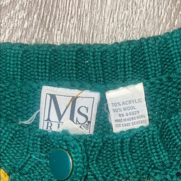 Vintage MS Russ Green Patterned Women's Sweater cardigan wool 3x - Picture 2 of 8